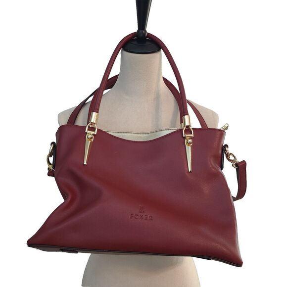 Foxer Italian Leather Deep Red/Gold Shoulder Crossbody Bag Purse Luxury Elegant - Picture 2 of 10